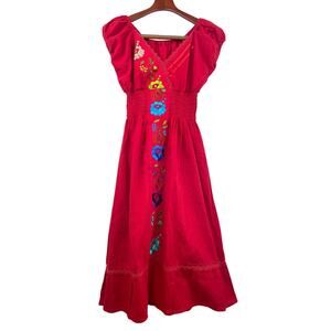 Handmade Womens Dress Sz S Babydoll Embroidered Ruffle Cottage Feminine Coquette